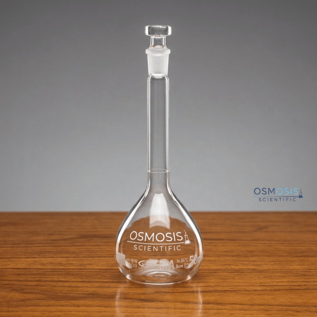 Class A volumetric flask with hollow glass stopper for precise laboratory measurement