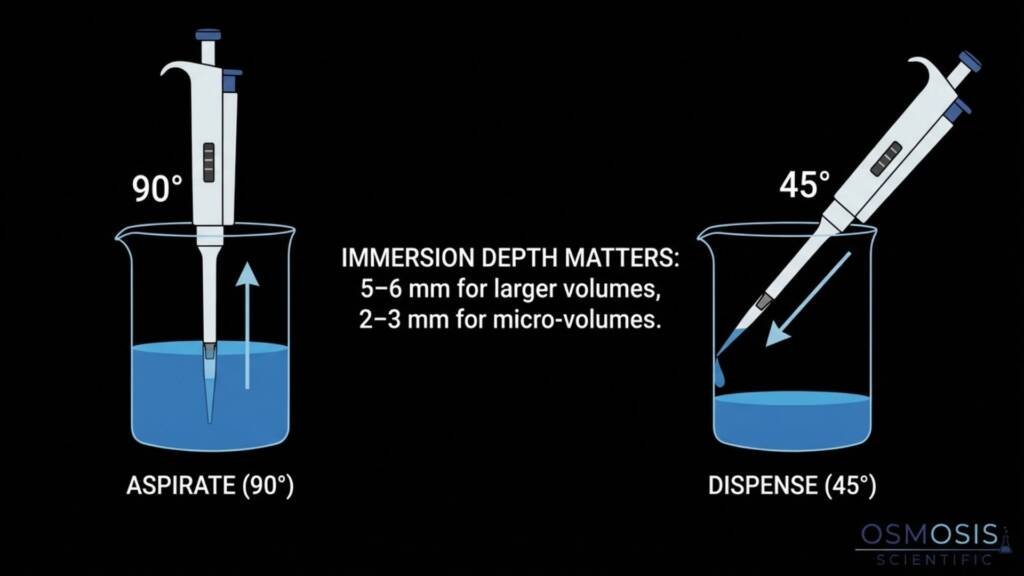 Correct Pipetting Angles (Technical Diagram)