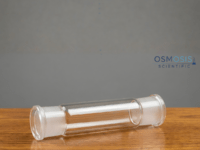 A clear borosilicate glass tube with two precision-ground female socket joints at each end, manufactured to DIN standards.