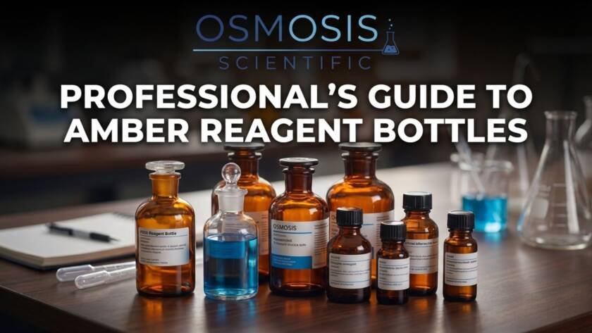 Guide to amber reagent bottles showing narrow mouth and wide mouth laboratory bottles for chemical storage – Osmosis Scientific