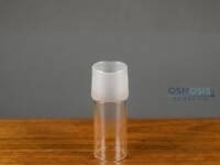 A clear borosilicate glass socket (female) joint with a precision-ground frosted interior and a plain unprinted body, manufactured to DIN/ISO standards.