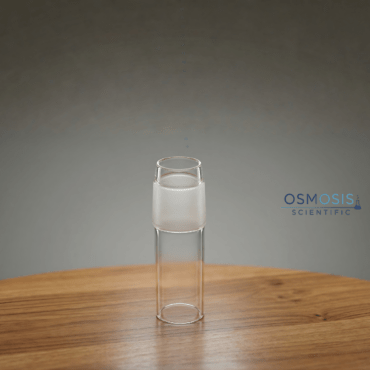 A clear borosilicate glass cone joint featuring a precision-ground frosted exterior and an internal drip tip for controlled liquid flow, designed to DIN/ISO standards.