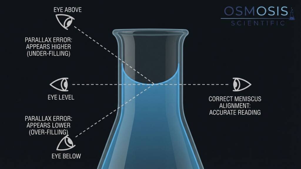 Parallax Error & Correct Meniscus Alignment (Technical Diagram)