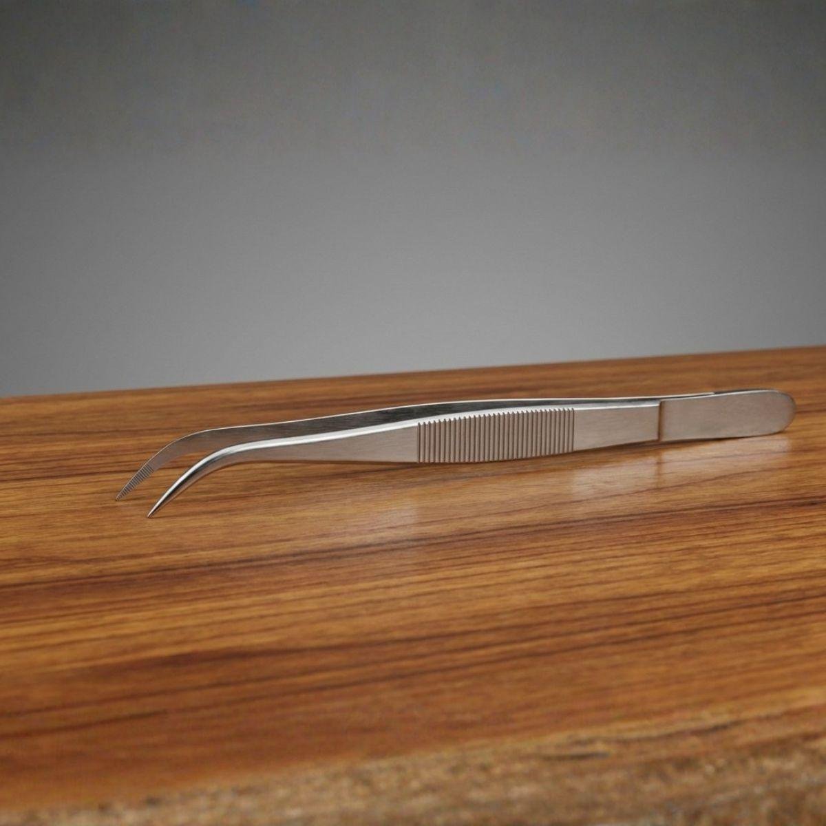 Stainless Steel Curved Blunt Tip Forceps for safe laboratory handling and improved visibility in confined spaces