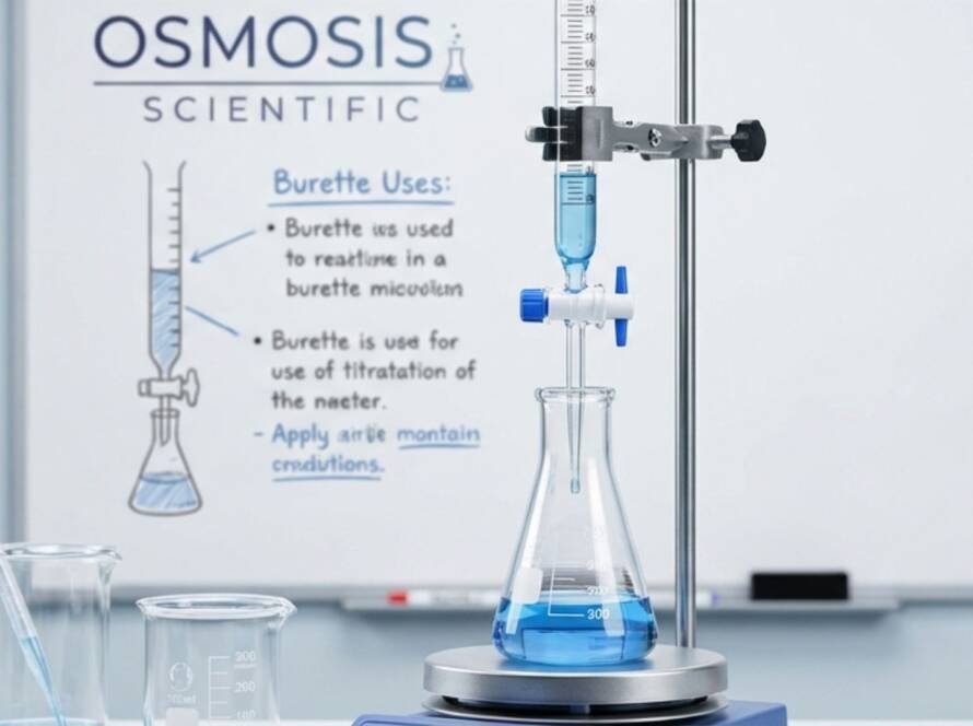Laboratory Burette Guide feature image - Titration setup with burette and flask - Osmosis Scientific