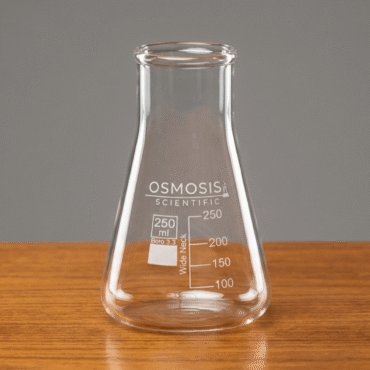 Wide neck Erlenmeyer conical flask conforming to ISO standards