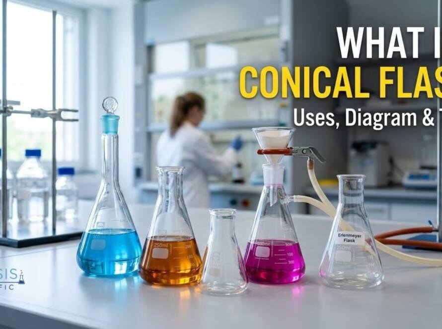Learn what a conical flask is, including its uses, labeled parts, common types, glass vs plastic options, safety tips and how to choose one.