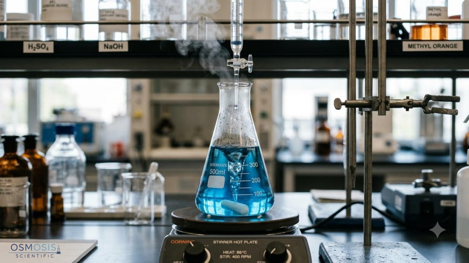 Borosilicate glass conical flask for laboratory mixing, heating and titration